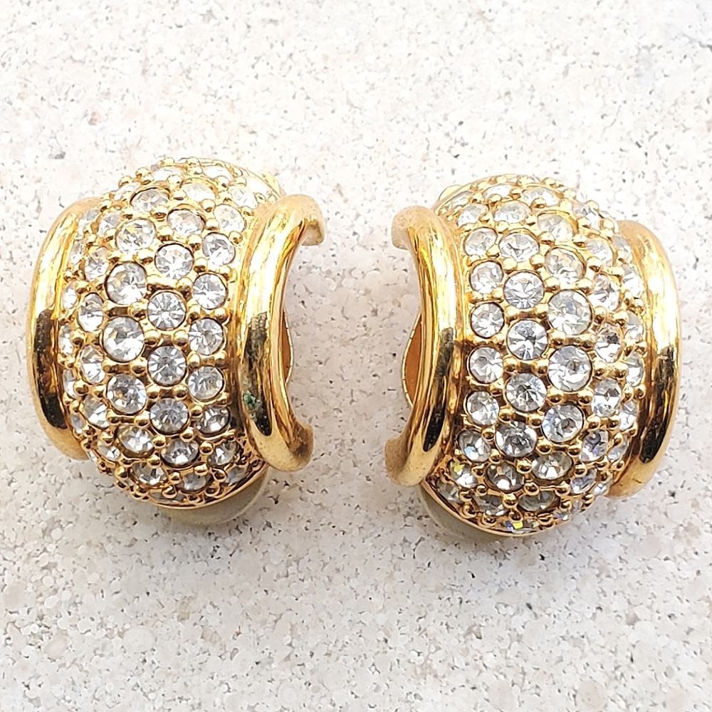 Signed Swarovski Clear Rhinestone Clip Earrings